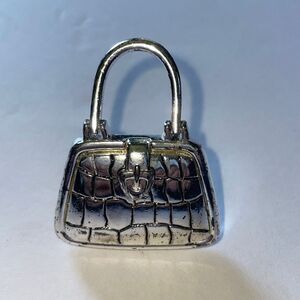 VINTAGE Napier 1980s‎ Silver Plated Satchel Purse Brooch Pin articulated handle